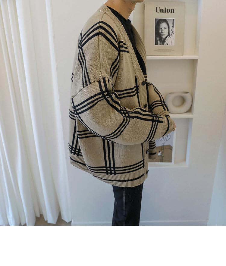 Striped Sweater Cardigans for Men Women Plaid Preppy Academia Clothing Vintage Grunge Aesthetic Sweater Korean Fashion4
