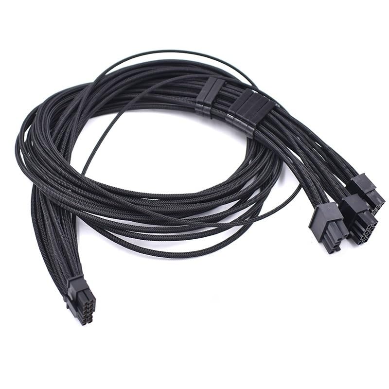 50cm 3*CPU/PCI-E 8P to 12V 16Pin Flexible Silicone Sleeve Adapter Cable for Modular CPU/PCI-E 8P Interface (Black)