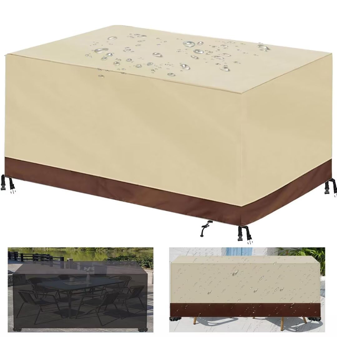 Copertura rettangolare impermeabile per mobili da giardino, 200 x 160 x 100 cm, resistente, in tessuto Oxford 420D, antivento, anti UV, per mobili da esterno, beige e marrone