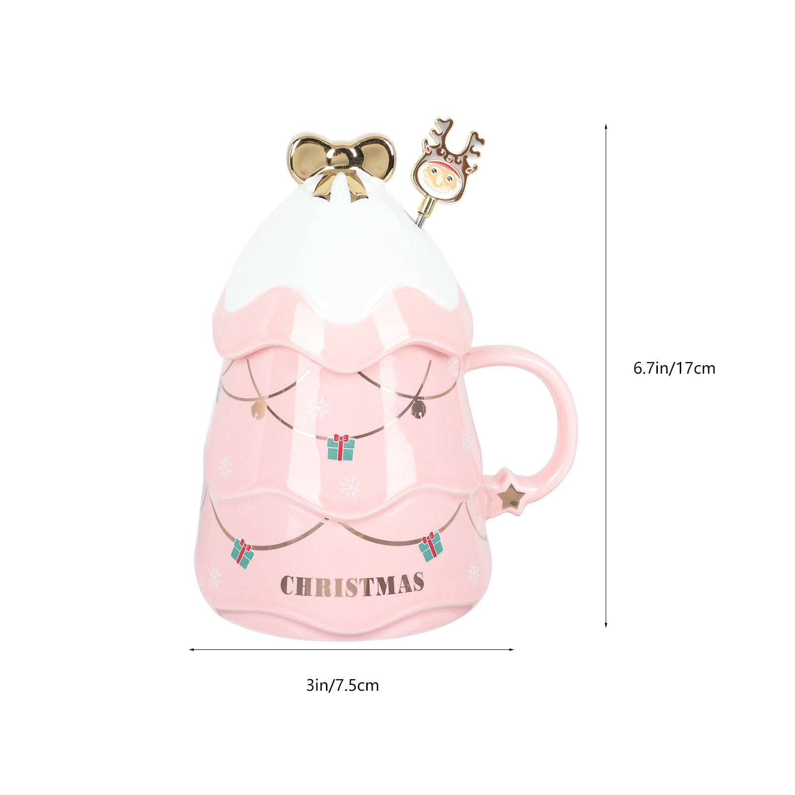 Taza de Cerámica Navideña con Diseño de Árbol, Capacidad 500ml, Resistente al Calor, con Tapa y Cuchara para Obsequio en Navidad