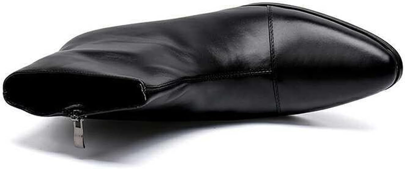 Santimon Mens Boots Casual Patent Leather Chelsea Dress Boots Zipper on Side Mid Calf Boots for Men