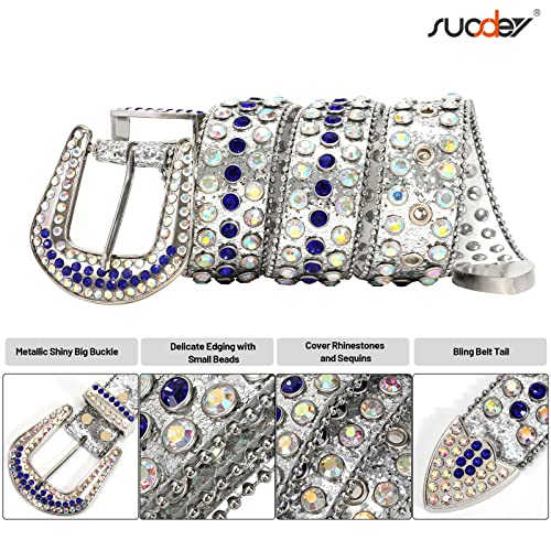 Image of SUOSDEY Women Men Rhinestone Belt Unisex Sequin Strap Bling Crystal Western Studs Glitter Luxury Belt for Jeans Pants Dress