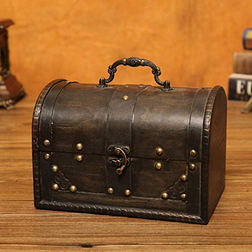 Caja De Almacenamiento De Tesoros, Caja De Almacenamiento De Piratas Nostálgicos Europeos Caja De Madera para Decoración del Hogar Caja De Tesoros De Joyería Vintage, Tres Cerraduras, Szseven
