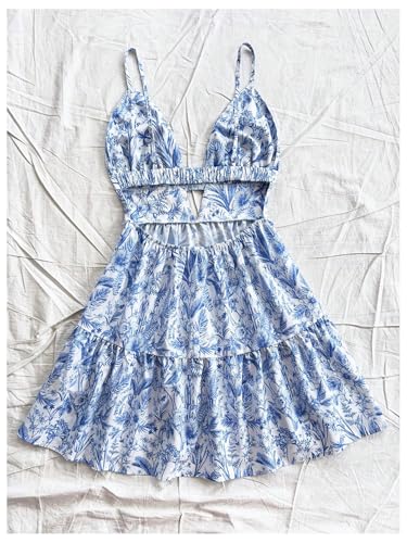 Image of Floerns Women's Sleeveless Butterfly Print Cut Out V Neck Tiered Mini Cami Dresses