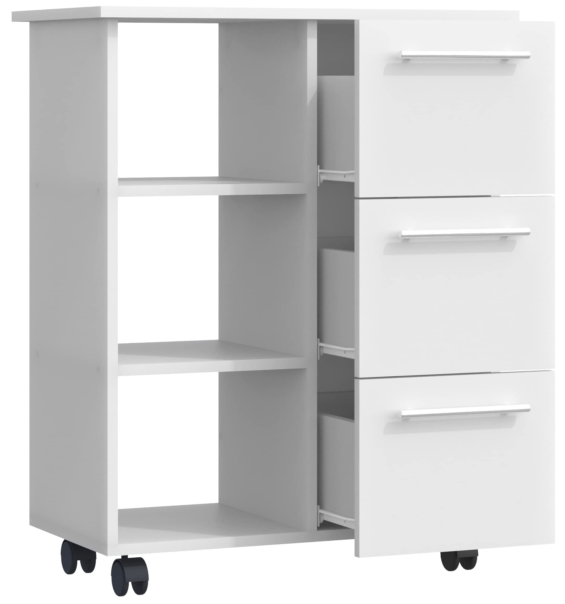VCM Carro de Cocina de Madera Carro de Servicio Carro rodante Estantería Ruedas Cajón Esilo L Blanco