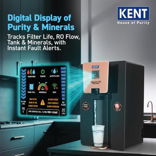 Image of KENT Supreme IoT RO Water Purifier | 2 Yrs Comprehensive Warranty* | No Service Cost for 2 Yrs | RO+UF+UV+Alk+Cu+TDS Control+UV In-Tank | IoT Enabled | 8L | Ideal For Borewell /Tanker /Municipal Water
