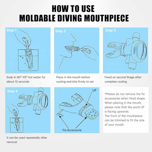 JUSTOOP Bite Moldable Scuba Diving Mouthpiece, TPE Moldable Snorkel Mouthpiece Regulator with Regulator Tie Scuba Diving Mouthpiece Replacement Diving Regulator, Blue by JUSTOOP - Used condition - Image 7