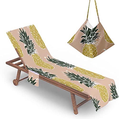 RRrawgff Sun Lounger Beach Towel with Pockets,Pineapple Pattern Beach Lounger Towel Beach Chair Cover Towel Fitted Microfiber Sunbed Towel Sun Lounger Towels for Summer Vacation (Tropical Pineapple)
