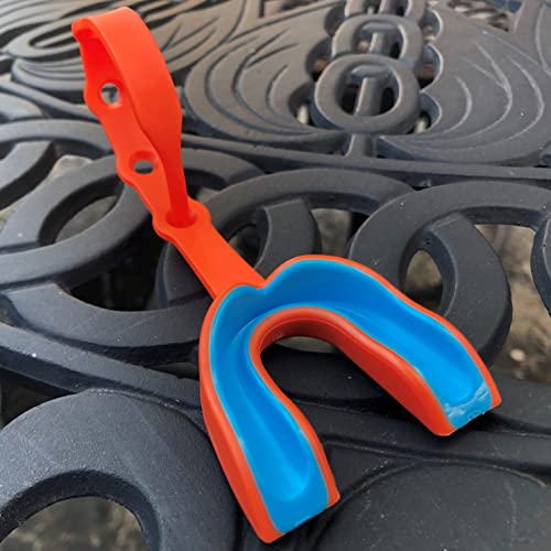 Oral Mart Orange/Blue Strapped Youth Mouth Guard for Kids - Sports Mouthguard with Connected Strap for Football, Ice Hockey, Lacrosse, Taekwondo