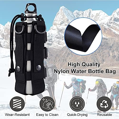 BUENTYA Tactical Water Bottle Pouch Molle Bottle Holder Waterproof Kettle Bag Holder Adjustable Webbing Water Bottle Bags Water Bottle Holder Bag with Drawstring for Hiking Camping Travel Sports