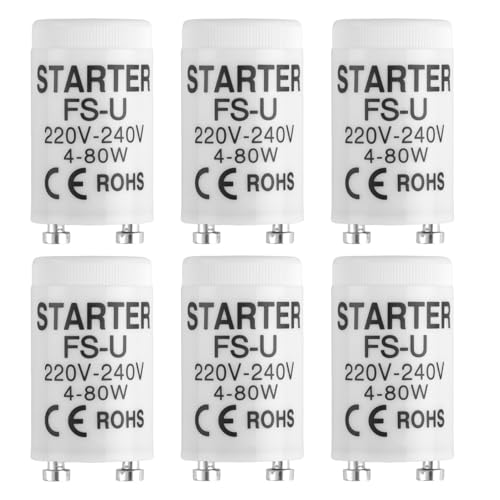 xruc 6 Piezas Cebadores Fluorescentes 4-80W 220-240V, Cebador LED Universales para Tubos Fluorescentes y de Neón, Cebadores Fluorescentes Encendido Rápido para Doméstico, Comercial Industrial