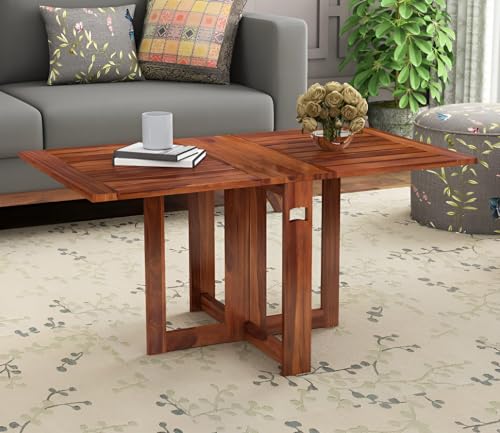 Image of Sheesham Wood Folding Coffee Table for Living Room Wooden Fold-Able Center Table for Bedroom Home Night Stand Wooden Furniture (37X18X21 in; Honey Finish)