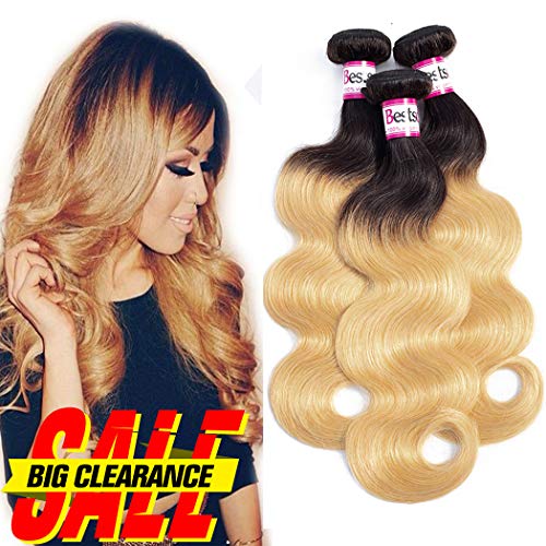 Bestsojoy 10A Brazilian Ombre Body Wave Hair Bundles 100% Human Hair Bundles Extensions 1b 27 Ombre Brazilian Hair Body Wave (14 16 18, T1b/27)