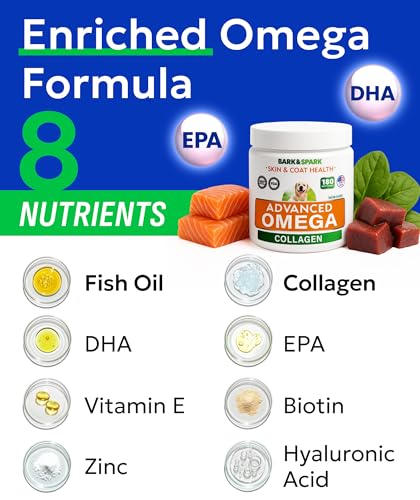 Image of BARK&SPARK Advanced Omega-3 Collagen for Dogs - 180 Fish & Salmon Oil Treats for Dog Shedding, Skin Allergy Chews, Itch Relief, Hot Spots Treatment - Joints, Skin&Coat Supplement, EPA&DHA Fatty Acids