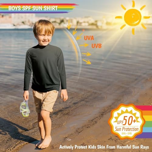 Image of Boys Rash Guard Swim Shirts Long Sleeve UPF 50+ Swimwear Toddler Kids Sun Protection SPF Water Surfing Swimming Shirts 0-16Y