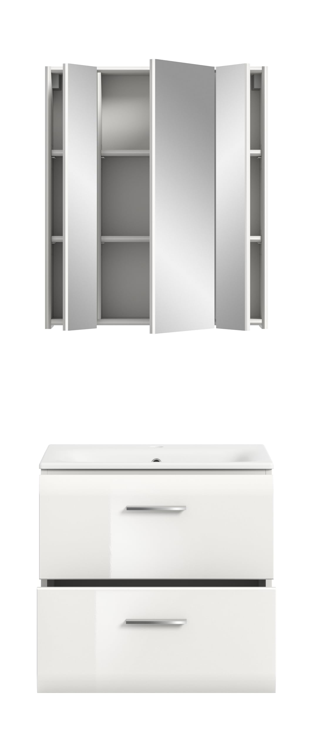 xonox.home – 2 TLG. Badezimmerkombination Ice 60x185x46 cm in Korpus weiß Nachbildung und Front weiß Hochglanz – Hochwertige Badmöbel-Kombi – modern – Bild 3