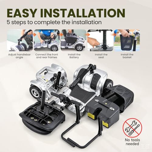 Image of Mobility Scooter for Adults, Senior, 4 Wheels Electric Powered Chargeable Device for Travel, Lightweight Mobility Scooter with LED Headlights and Basket, Charger Included (Silver /Black)