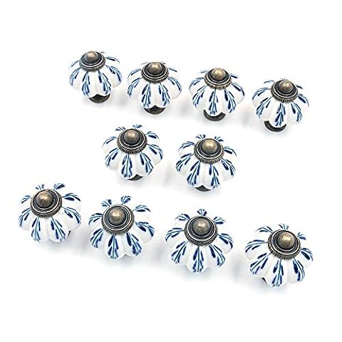 Namvo Royal Blue Collection zestaw 10 ceramicznych gałek do drzwi w stylu vintage, shabby chic, do szafy, szuflady, uchwyty