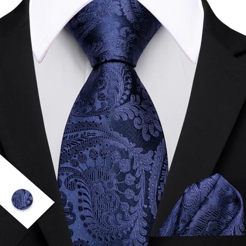 Image of YOHOWA Mens Ties Set Wedding Paisley Neckties with Handkerchief Cufflinks Formal Business
