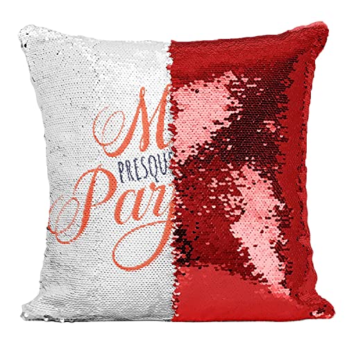 Housse sequin rouge bicolore réversible pour coussin de salon - 2