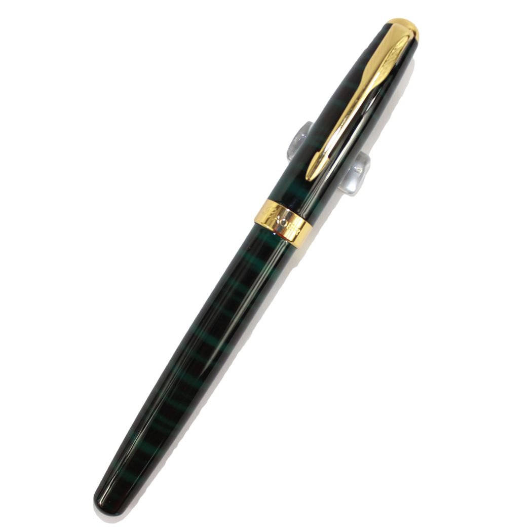 Gullor Executive Arrow Iridium Medium Nib Fountain Pen Baoer 388 Black and Green Stripes, Black and Blue - Image 2