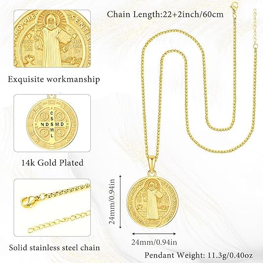 Gold St Michael/St Benedict/St Christopher/Gabriel/Pendant for Men Women, Saint Archangel Michael Necklace Sterling Silver Pray for Us Amulet Religious Jewelry Gifts Abalone Shell2