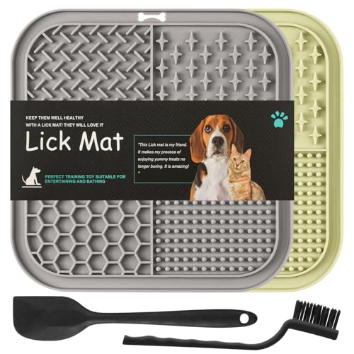 HOTUT Alfombrillas para Lamer Perros y Gatos con Ventosas, 20×20cm, 2Pcs Lick Mat para Perros y Gatos, Juguetes para Ansiedad, Tapete de Alimentación para Bañarse, Arreglarse y Entrenar