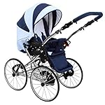SKYLINE Klassisch Retro Stil Kombi-Kinderwagen Buggy 3in1 Reise System Autositz (Isofix) (Marine/17"Hartgummi Bereifung)