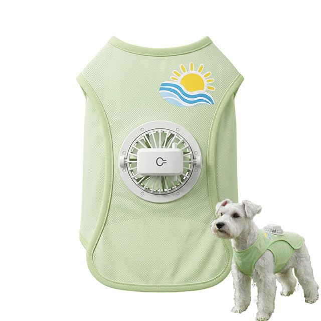 Dog Cooling Vest, Cooling Vest for Dogs with Detachable Fan, Summer Breathable Wear with Air Circulation System, Pet Jacket with Stable Harness Build, 3 Speed, for Daily Home Walk Trip Use、Green、L
