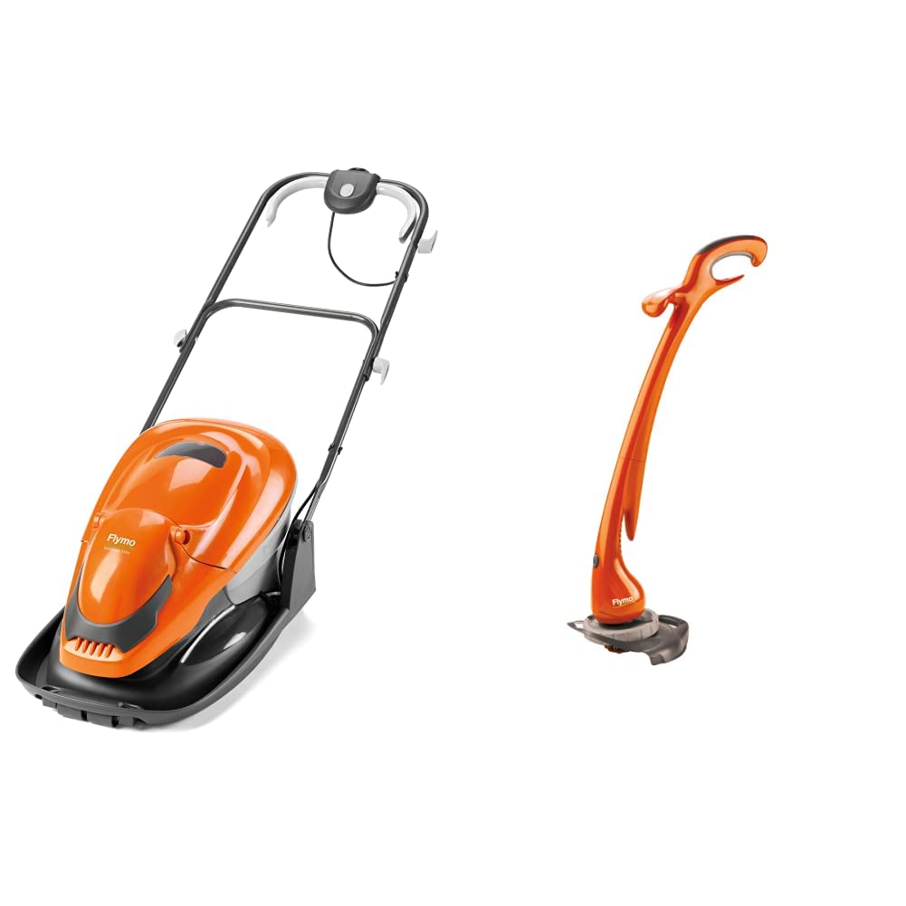 Flymo EasiGlide 330 V Hover Collect Lawn Mower - 1700 W Motor, 33 cm Cutting Width, 20 Litre Grass Box, 10 m Cable Length & Contour XT Electric Grass Trimmer and Edger, 300 W, Cutting Width 25 cm