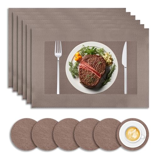 6pcs 45x30cm Sets de Table et 6 Dessous de Verre, PVC Dessous de Table Double Face, Set de Table Lavable, Résistant Set Table, Set de Table AntidéRapant,...
