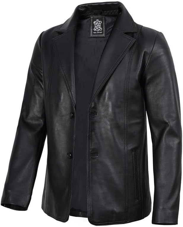 Decrum Lambskin Leather Blazer Men - Real Brown and Black Leather Jacket Men - Image 2