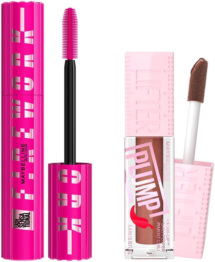 Maybelline New York Lash Sensational Firework Maskara & Lifter Plump Dudak Parlatıcısı- 007 Coca Zing Makyaj Seti