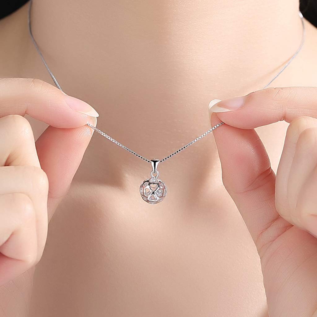 Collar Collar de Plata 925 Cadena de clavícula Colgante de Bola Cumpleaños Regalo de San Valentín para Novia Collar romántico para Mujer (Size : 45cm) (A 40cm)