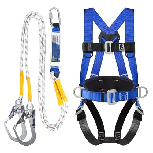 Annvchi Fallschutz Sicherheitsgurt Kletterausrüstung Absturzsicherung Dachdecker Auffanggurt, Fallschutzausrüstungen - 6 hochfeste tragende D-Ringe aus legiertem Stahl Konstruktionsgurt AD