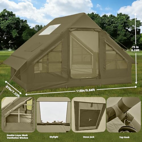 Image of Inflatable Tents for Camping,Easy Blow Up Tent with Hand Pump,4 Seasons Waterproof Air Inflatable Camping Tent House for Family Weekend Camping