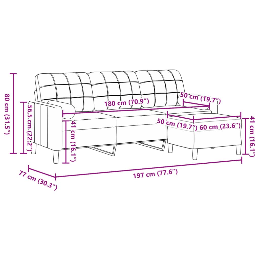 vidaXL Divano a 3 Posti con Poggiapiedi Blu 180 cm in Velluto, Divano 3 posti con poggiapiedi, sofà, Poltrona, Divano, divanetto, Divano Lounge