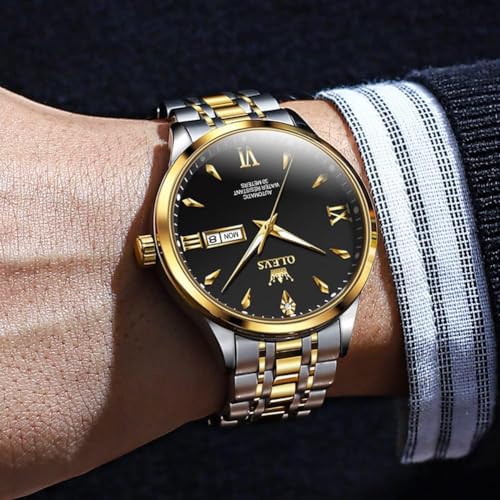 Image of OLEVS Automatic Watches for Men Self Winding Mechanical Wristwatch Luxury Business Dress Stainless Steel Luminous Waterproof Calendar Mens Watch