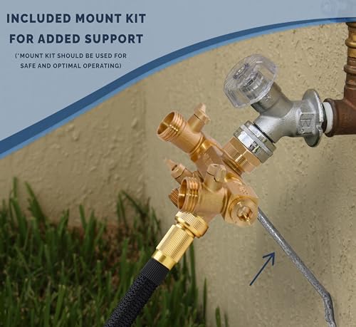 Morvat 4 Way Splitter with Rotating Arms, Heavy Duty Brass Garden Hose Manifold Connector with Comfort Rubber Grip ON/OFF Valves, Adapter for Water Faucet Tap & Spigot, 8 Extra Washers & Teflon Tape - Thumbnail 4