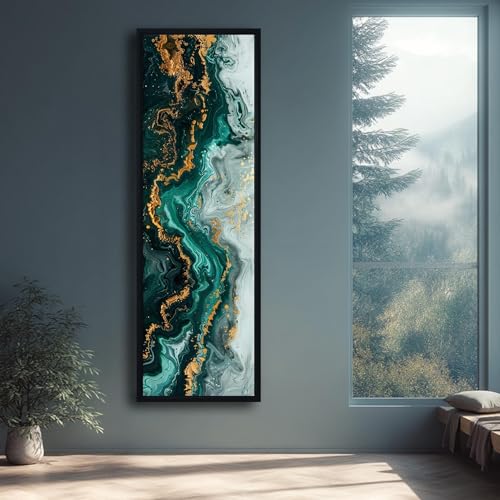 Tableau abstrait marbre vert en toile luxueuse grande taille pour salon