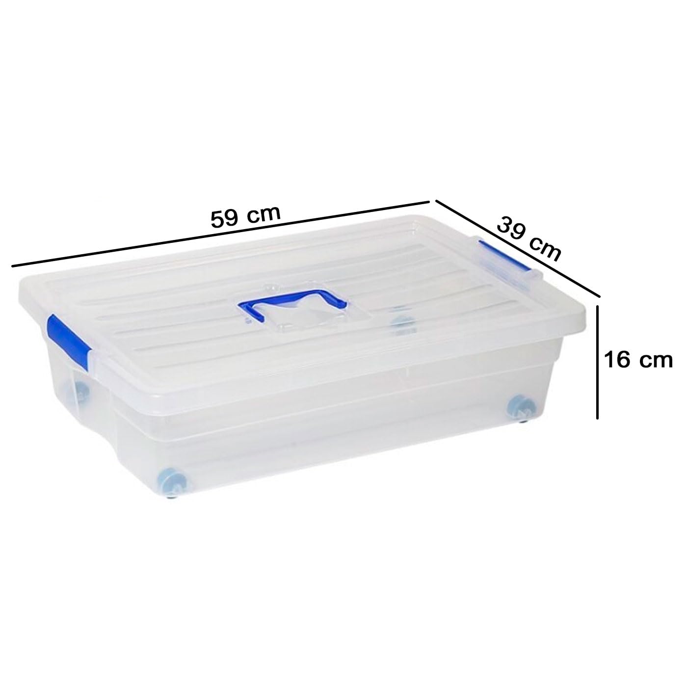 Acan Tradineur - Pack de 6 cajas de almacenamiento con ruedas Nº 2 - Plástico - Contenedor, guardar ropa, mantas, libros - Fabricado en España - 30 L - 59 x 39 x 16 cm - Transparente