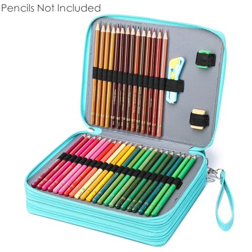 Image of YOUNGCOL Deluxe PU Leather Colored Pencil Case - 120 Slots Pencil Holder with Handle Strap Large Capacity Pencil Organizer