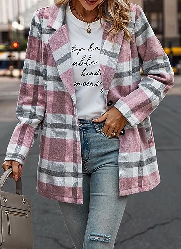 PRETTYGARDEN Women Plaid Shacket Jacket Trendy Fall Casual Button Wool Blend Tartan Trench Coat Winter Clothing with Pockets