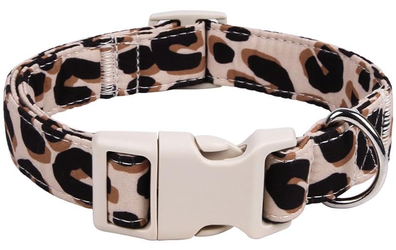 Bilsole Leopard Dog Collars for Medium Dogs, Durable Adjustable Cute Dog Collar for Girl Boy Male Female Dog, M