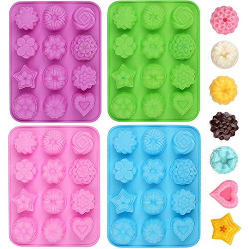 FIRETREESILVERFLOWER Silicone Flower Shape Soap Mold Homemade Cake Chocolate Cupcake Mold Fudge Shape Decoration Suitable For Weddings Festivals Parties and DIY Crafts 4PCS