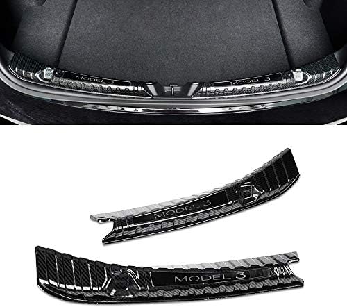 Mixsuper Car Rear Trunk Guard Chrome Trim Insert Inner Carbon Fiber Look Stainless Steel Rear Bumper Protector for Tesla Model 3/2 Pack