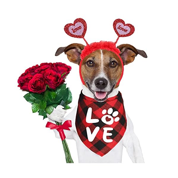 Jotfa valentine's day dog bandana costumes, valentines love headband buffalo plaid dog valentines bandanas for small medium large dogs - image 7