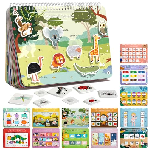 Freebear Busy Book for Toddlers Preschool Learning Activities Resources Autism Sensory Montessori Toys for 2-3 Year Old,Travel Toys, Gifts for Girls and Boys 4 5 6 Years (Animal World)