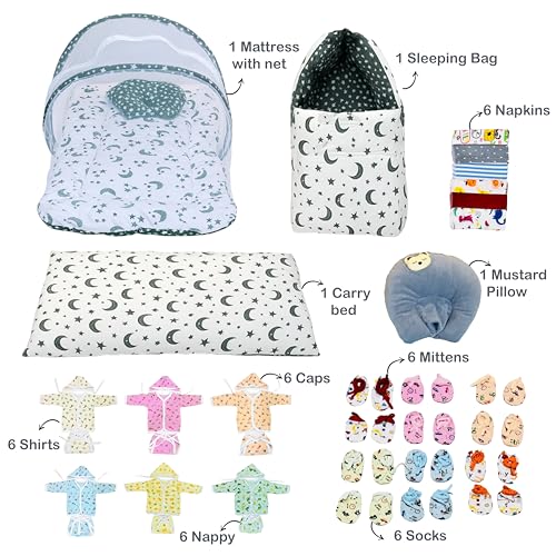 Image of Infantbond Baby Semiwinter and Monsoon Use Hospital Essential Combo for New Born | Gift Pack | Baby Products | Maternity Essentials | Bedding Set (66 Items)(0-6 Months) (66 in 1 GREYMOON)