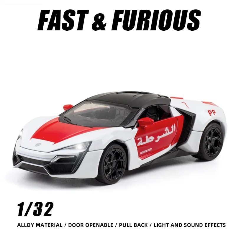 Image of Lykan Hypersport Dubai Police Model Car with Box, Zinc Alloy Pull Back Toy car with Sound and Light for Kids Boy Girl Gift [Colors as Per Stock] (Lykan Hypersport Dubai)